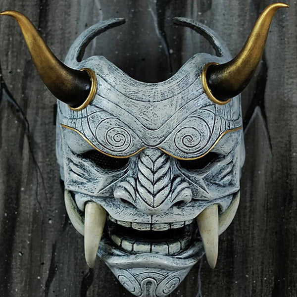 Hand-Made Japanese Ghost Warrior Hannya Demon Grey Oni Mask