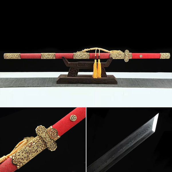 Handmade Chinese Sword Gold Plated Fine Dragon (镀金精龙)-Red Models