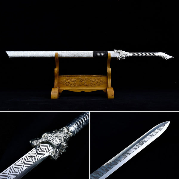 اليدوية الصينية السيف الفضة التنين بليد