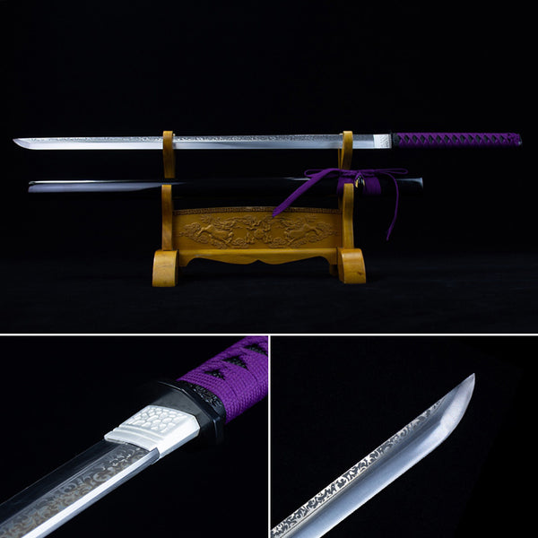 سكين مستقيم المجال الأرجواني نينجاتو اليابانية اليدوية