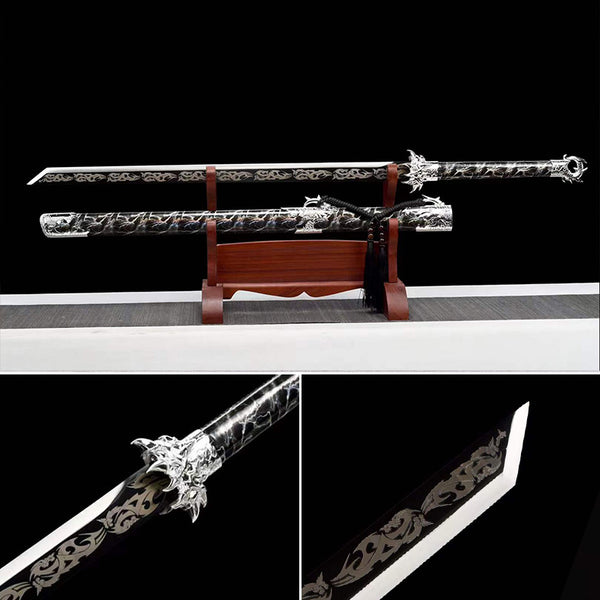 Handmade Chinese Sword Black Gold Ancient Sword - Dragon's Teeth（Silver bronze model）（黑金古刀-龙牙（银古铜款 ））