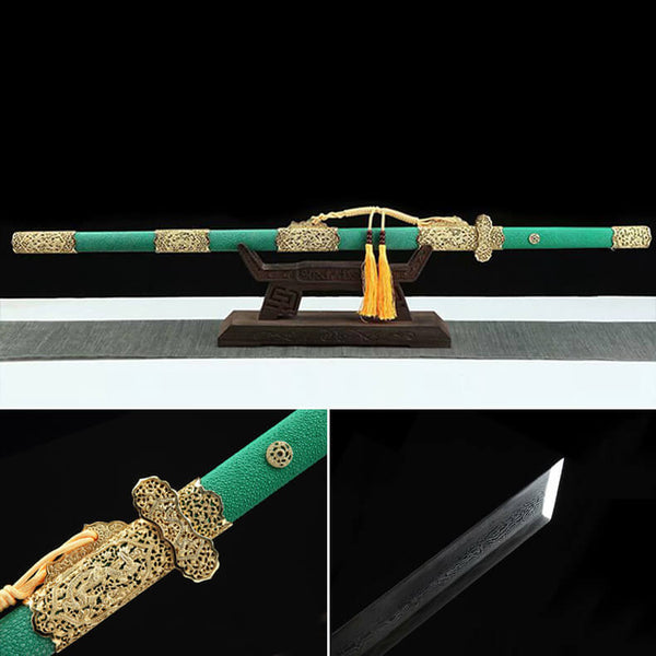 Handmade Chinese Sword Gold Plated Fine Dragon (镀金精龙)-Green Model