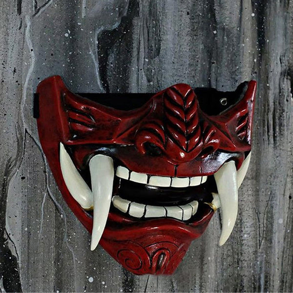 Hand-Made Japanese Red Oni Half Mask