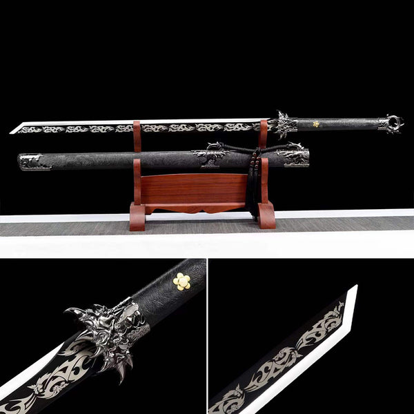 Handmade Chinese Sword Black Gold Ancient Sword - Dragon's Teeth（Black bronze model）（黑金古刀-龙牙（黑古铜款 ））