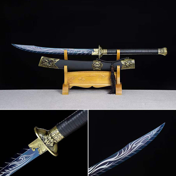 Handmade Chinese Sword Inferno Blue Bone Fire Oxtail Knife（炎蓝骨火牛尾刀）