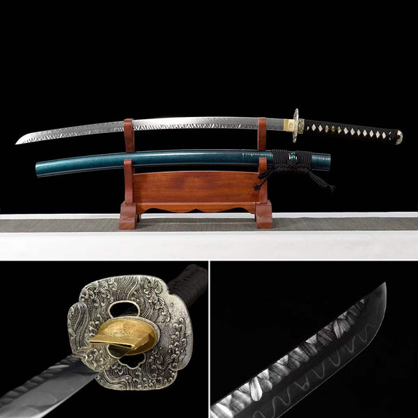 Handmade Japanese Katana Sword Silver Wind & Waves